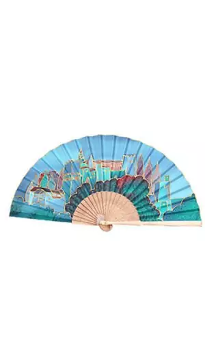 Abanico Alhambra de Granada en colores alegres de 23 cm. Mod. 3