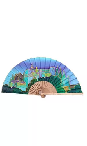 Abanico Alhambra de Granada en colores alegres de 23 cm. Mod. 2